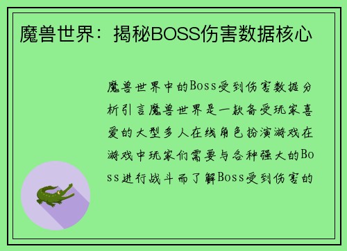 魔兽世界：揭秘BOSS伤害数据核心