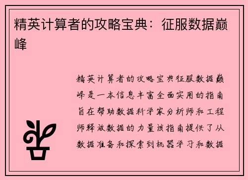 精英计算者的攻略宝典：征服数据巅峰