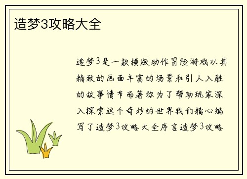 造梦3攻略大全